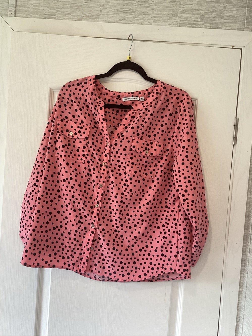 Notations Pink Polka Dot Button-Front Blouse XL EUC